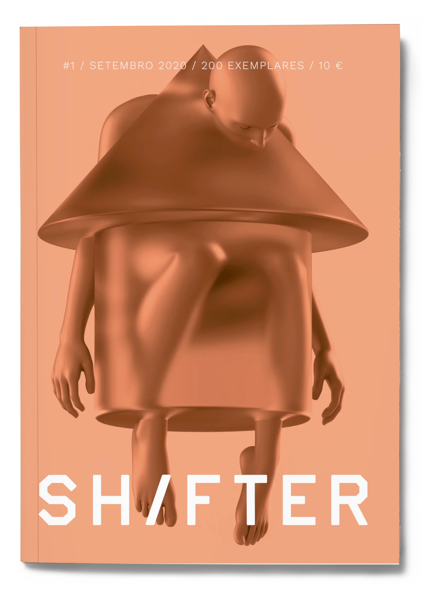 Capa da Revista #1 - uma obra do artista Serafim Mendes onde se vê uma pessoa sentada "dentro" de uma casa, uma metáfora para o confinamento pandémico.